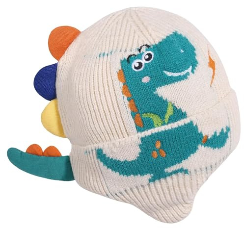 Landofgenie Strickmütze Beanie für Herren & Damen, Warme Wintermütze, Dehnbare Unisex Thermo-Mütze mit Dino-Design