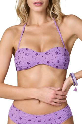 Goldenpoint Donna Costume da Bagno Sangallo Double - Parte Alta del Bikini - Fascia con Imbottitura Removibile e Spalline Removibili in Microfibra e Pizzo Tinta Unita Sangallo Taglia 2B Colore Viola