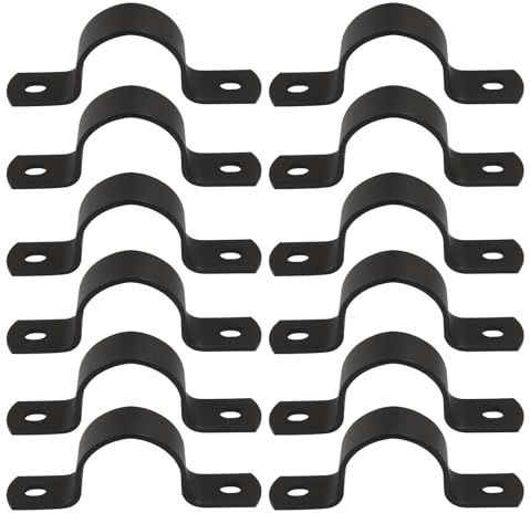 Zorfeter 1.25in / 32 mm Rohrband, schwarze U-Klemmen, 12 Stück | Metallklemmen, Doppellochhalterung, zwei Löcher, langlebig, DIY-Industrie-Stil