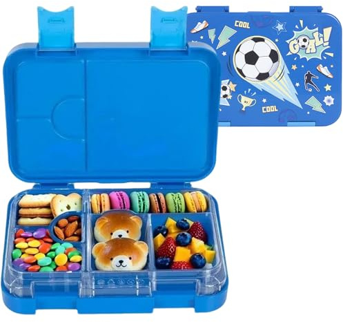 PinkSheep Tritan Bento Lunch Boxes for Kids, 800 ml BPA-Free Leak-Proof Children Food Containers for Boys Girls (Football)