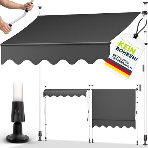 tillvex Klemmmarkise 250cm breit mit Handkurbel | Balkonmarkise ohne Bohren | Markise Balkon UV-beständig, wasserdicht & höhenverstellbar | Outdoor Sonnenschutz zum Klemmen für Terrasse & Garten