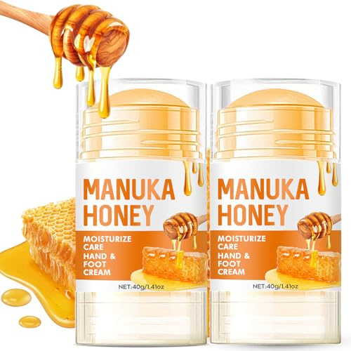 Manuka Honey Fußcreme Stick, Honig Fußpflege für Sehr Trockene Füße & Fersen, Hand & Foot Cream Nicht Fettend, Feuchtigkeitsspendende Pflege bei Rauher Haut & Hornhaut, Schrundensalbe Füße 2 Stück