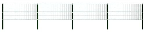 Brokky 278607 Pannello di Recinzione con Pali in Ferro 6,8x0,8 m Verde Recinzione da Giardino in Metallo Barriera per Animali Domestici Senza Scavo Spaziatura,Recinzione Decorativa in Metallo per Giar