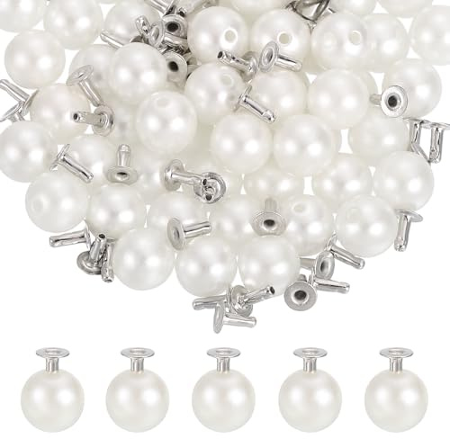PATIKIL Remaches De Perla De 8 Mm 120 Piezas Remaches De Cuero Botones De Remache Con Perlas Y Púas Para Trabajos En Cuero Reparación Decoración DIY Ropa Cinturones Bolsos Zapatos Blanco