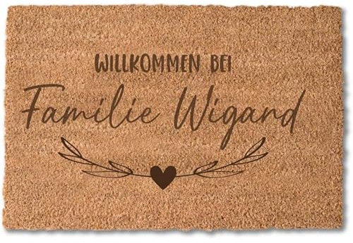 4youDesign | Fußmatte Kokos 60 x 40 Personalisiert mit Familien-Namen – Motiv Willkommen – 100% natürliche Kokosfaser – Rückseite rutschfestes Vinyl – Matte Indoor – Kokosfußmatte für die Haustür