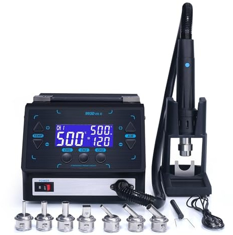 Welding Station, 993DM-II 1000W Fast Desoldering Hot Air Gun Soldering Station Intelligent BGA Rework Station for PCB Chip Repair(Set1)