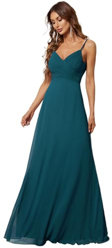 Ever-Pretty Vestiti da Damigella Donna Lungo Scollo a V Senza Maniche Linea ad A Chiffon Senza Schienale Teal 42