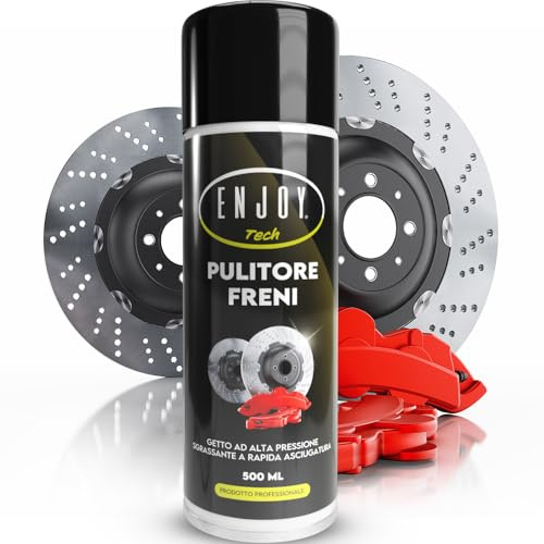 ENJOY TECH Pulitore Freni Spray 500ml Professionale – Sgrassante Rapido per Auto, Moto e Bici – Rimuove Grasso, Olio e Ferodo Senza Residui – Sicuro su Plastiche e Gomma con Valvola 360°