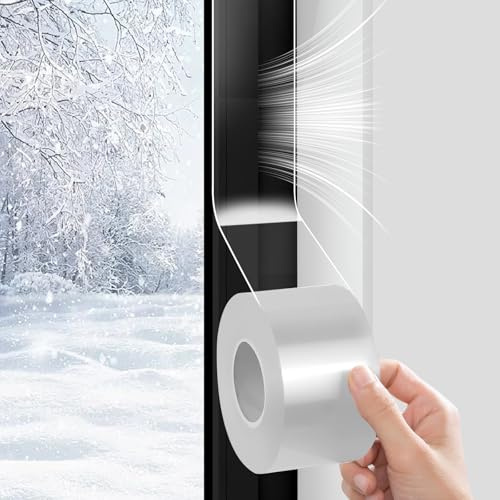 NICEWAT 3cmX10m Cinta Aislante Termica para Ventanas y Puertas, Aislamiento Térmico Autoadhesivo de Ventana, Silicona Transparente Burlete puerta entrada para Acústico Prueba de Viento y Agua