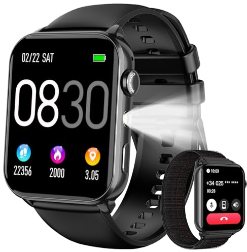 Smart Watch for Men Women (Answer/Make Calls), 1.91HD Touch Screen Fitness Watch with LED Flashlight/2 Straps/Heart Rate/Sp02/Sleep Monitor, 100+ Sports Modes, Activity Tracker for Android/iOS
