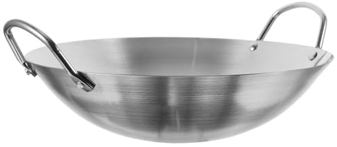 LIGIGWASH Wok Doppio Orecchio 32 Cm in Acciaio Inossidabile Padella Da Cucina Pratico Utensile Per Friggere Carne e Verdure Uso Domestico