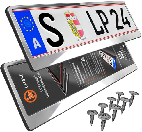 2 Kennzeichenhalter Chrom Österreich - für AT 52x12cm - Kennzeichenhalterung Nummernschildhalterung Nummerntafelhalter Tafelhalterung auch für Wechselkennzeichen geeignet Nummerntafelhalterung Auto