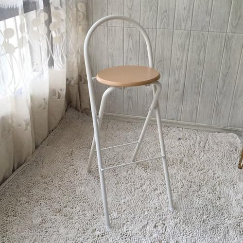 QTWLG Sgabello Pieghevole Portatile 60cm 65cm 70cm 75cm Sedie Pieghevoli In Legno Con Schienale E Poggiapiedi, Sgabello Da Bar Pieghevole Per Cucina, Campeggio, Casa(White wood color,60cm)
