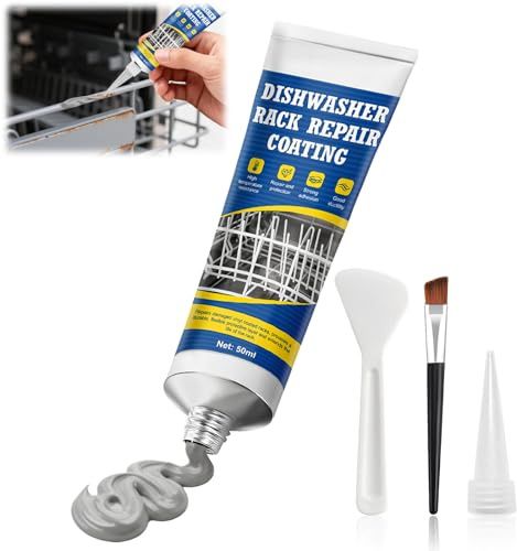 Revêtement Réparation Panier Lave-Vaisselle, Mastic Acrylique Gris, (50ml) | Imperméable, Antirouille, Résistant Hautes Températures, Spécialement pour Réparation Panier de Lave-Vaisselle