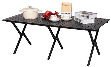 FURNITABLE Campingtisch Klappbar 119x58cm, Tragbarer Faltbarer Tisch, Inklusive Aufbewahrungstasche, Leicht zu Transportieren für 6-8 Personen, Picknick, Reisen, Garten, Terrasse - Schwarz
