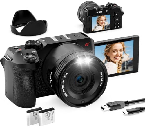 ORDRO 5K Digitalkamera mit 18-Fach Zoom und 270°-Klappdisplay – 80-MP-Fotos, 5K-Video, schneller Autofokus, WLAN-App-Steuerung, integrierter Blitz, ideal für Reise-Vlogs, YouTube-Inhalte