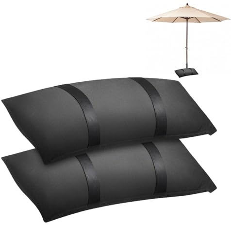 mizikuu Lot de 2 Sacs de Sable Remplissables pour Parasol, 73x29cm, Noir | Toile Oxford 600D étanche, Jusqu'à 20kg, Imperméable, Pour Parasol, étendoir à Linge, Trampoline, Meubles de Jardin