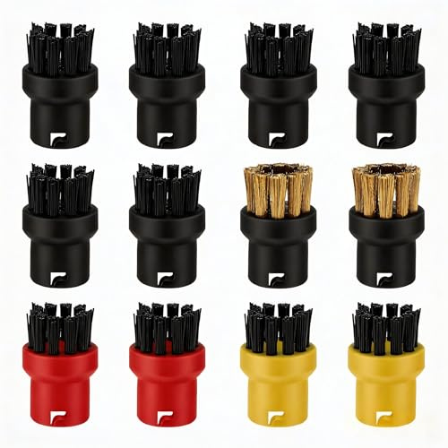 12 Pcs Steam Cleaner Nozzle Bristle for Karcher Steam Cleaner Accessories, Nylon Brass Round Brush Heads Replacement, Compatible with SC1/SC2/SC3/SC4/SC5/SC6/CTK10/CTK20 Series