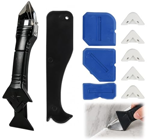 Nexaflow Kit Herramientas Silicona 3 en1–Raspador Espátula con Cabeza Metal | Cabeza metálica para palanca. 3 raspadores azules + 1 rascador negro. Quita, alisa y raspa selladores. Para cocina, baño