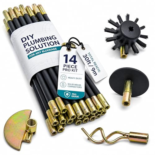 Drain Rods for Outside Drain Flexible | Heavy Duty Drainage Rods Set with Plunger Attachments | Outdoor Drain Unblocker Tool for External Drains | Sewer Rods Kit
