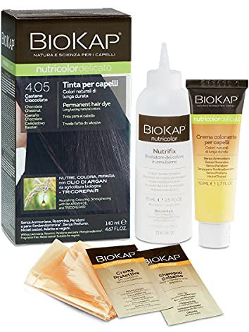BIOKAP Nutricolor Delicato, Tinta capelli senza ammoniaca che rende i capelli morbidi e lucenti, Colorazione capelli con colori naturali, 140 ml (4.05 Castano Cioccolato)