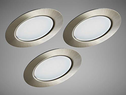 Trango 3er Set 12Volt AC/DC LED Möbel Einbaustrahler G4E-032 Einbauleuchte, Deckenleuchte Nickel matt zum Ersetzen herkömmlichen G4 Möbelleuchten Küchenhaube-Leuchten usw.