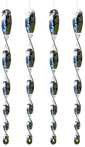 CIM Kunstoff Windspiel zur Vogelabwehr - Pirouette 29cm Silber 4er - Pirouette Windspirale - Vogelschreck wetterfest und lichtreflektierend - inkl. Aufhängung