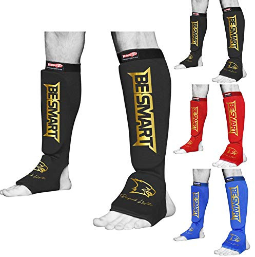 Espinilleras para empeine de artes marciales mixtas, protectores de pies y piernas para Muay Thai, protector de kickboxing (negro/dorado, mediano)