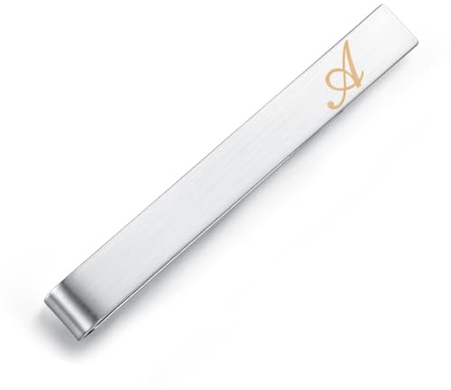 HONEY BEAR 5.4cm Herren Briefe Initialen Krawattennadel Krawattenklammer für Normale Krawatte Edelstahl Tie Clip，Gebürstetes Silber (A)