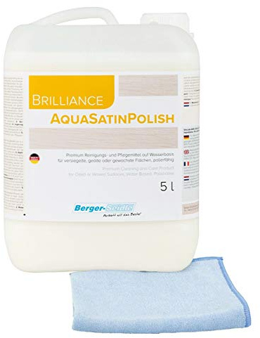 Berger-Seidle | Aqua Satin Polish Reinigungs- und Pflegemittel Set für geölte und gewachste Parkett und Holzfußböden | (5 Liter) | + hochwertiges Poliertuch