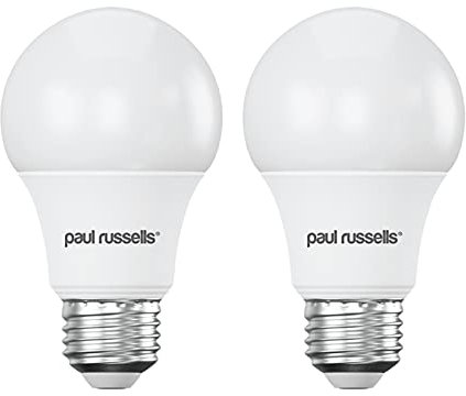 paul russells 8W LED GLS Bulb E27 Edison Screw, 60W Equivalent, 806lm, Daylight 6500K, A60 Frosted, Non-Dimmable, Energy Saving Light Bulb – 2 Pack