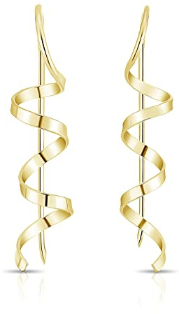 DTPsilver® KLEINE Haken Ohrringe 925 Sterling Silber und Gelb Vergoldet - Baumeln Spirale - Ohrringe Messen 6 x 26 mm