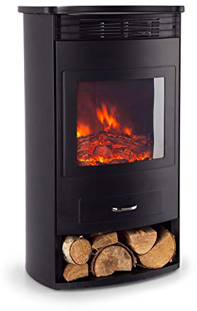 Klarstein Camino a Riscaldamento Elettrico, Caminetto Finto 1900 W a Basso Consumo, Fuoco LED, Spazio per Legna, Termocamino con Telecomando, Termostato e Timer