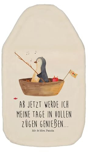 Mr. & Mrs. Panda Wärmflasche Pinguin Angelboot - Geschenk, Wärmekissen, Trennung, Wärmflasche mit Bezug, Kinderwärmflasche, genießen, Kleine