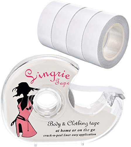 Blulu Doppelseitiges Bekleidung Klebeband mit Spender für Damen Mädchen Transparentes Körperklebeband für Bekleidung Stoff Kleid und BH, 4 Rollen 82 Fuß