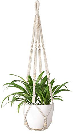 Mkouo Macrame Plant Hangers Hanging Basket Cotton Rope Boho Decor Balcony Planter Garden Home Decor Ceiling Plant Holder for Indoor Outdoor, 89cm