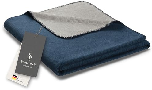 biederlack® Wohndecke Double Optic Marine-Graphit, Sofadecke in 150x200 cm | Made in Germany, weiche Kuscheldecke aus Baumwolle und Polyacryl, helle Couch-Decke in Melange-Optik, OEKO-TEX Made in Green