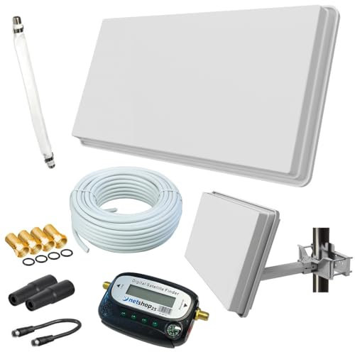 Selfsat H30D1+ Sat Flachantenne Single mit Fensterhalterung + Sat-Finder + 10m Kabel + netshop 25 Anschluss Set (HD Sat Anlage für 1 Teilnehmer)