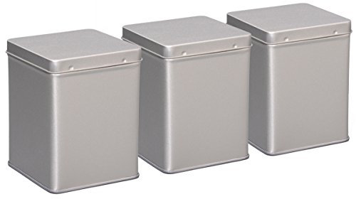 tea4chill 3 Stk Teedosen für losen Tee 100g, Gewürzdosen, Silver Classic, Metall, eckig mit Scharnierdeckel, 75 x 75 x 95mm (LxBxH)