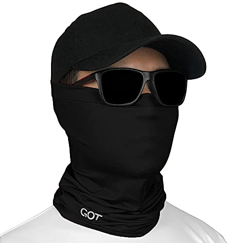 GOT Sports UPF 50+ Fishing Neck Gaiter - UV Face Mask Sun Protection for Men & Women - Camo SPF Face Cover Gator - Fishing, Hunting, Hiking (Midnight Black)