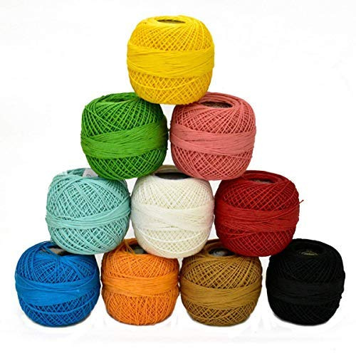Häkelgarn aus Baumwolle mit Perlenfäden, 10 g/85 Meter, Häkelgarn in verschiedenen Farben für Projekte, Decken, Handschuhe und Applikationen (10 Stück)