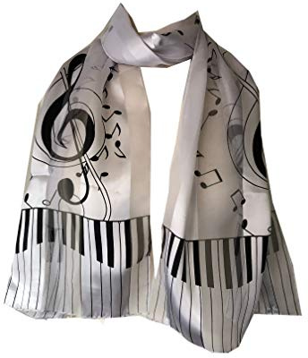 Skäm bort dig själv nu pianodesign och musiknoter damer tunn vacker halsduk. Fantastisk gåva för musikälskare., Vit/svart, 150cm X 30cm