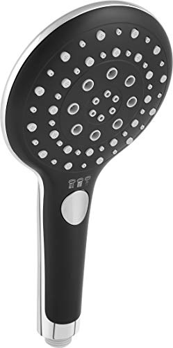 Cornat Handbrause Pecorino – verchromt/schwarz – 129 mm Kopfdurchmesser | 3 Strahlarten: Normal-, Soft- und Massagestrahl – Anti-Kalk und Wasserspareinsatz – Brausekopf – angenehmes Strahlbild