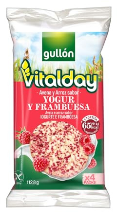 Gullón Tortitas de Arroz Integral, Yogur y Frambuesa Vitalday Pack de 4, 112.8g