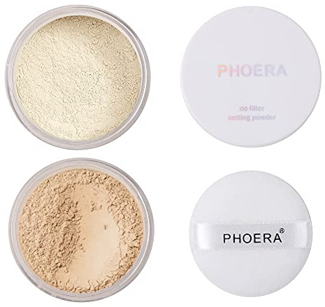 2 Pcs PHOERA Setting Powder, Lightweight Control Oil Brighten Skin Color Blemish Face Setting Full Coverage Loose Powder。 (01# Translucent & 02# Cool Beige)