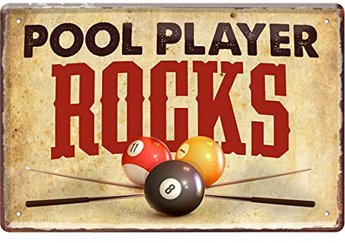 WOGEKA ART Retro Blechschild - Pool Player Rocks - Billard - witziger Spruch als Geschenk-Idee zum Geburtstag Weihnachten zur Dekoration 20x30 cm Vintage-Design aus Metall 2073