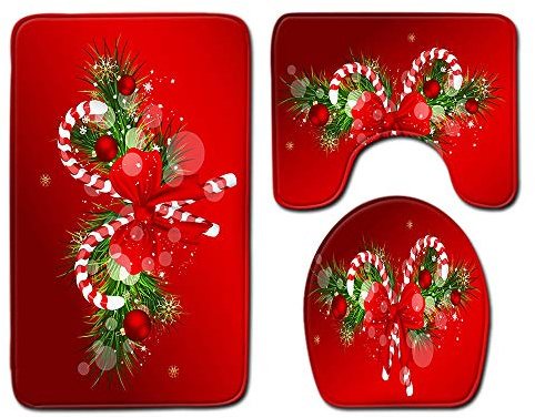 Badezimmer Vorleger 3-teiliges Weihnachten WC Vorleger ohne Ausschnitt rutschfest für Hänge-WC Badezimmer Waschbar Dusch Matte Teppich Waschbar