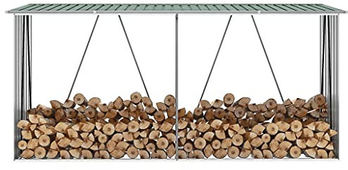 TEWTX7 Brennholz-Lagerschuppen mit Schräges Dach - Feuerholz-Lagerschuppen - Kaminholz-Unterstand - Kaminholzregal - Brennholzlager 330 x 84 x 152 cm Verzinkter Stahl