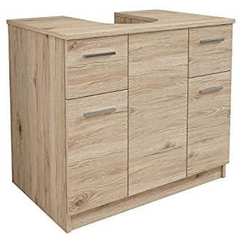 MaMa Store Base Copricolonna Sottolavabo con 2 Ante e 2 Cassetti, Quercia Naturale, L. 70cm x P. 46cm x H.62cm