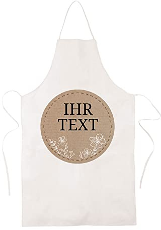 Schürze personalisiert mit Namen, Kochschürze Baumwolle, 65x99 cm | Küchenschürze mit Wunschtext & Papierdekor-Motiv, in Weiß oder Natur – Geschenk für Hobbyköche, Mama, Papa & Oma